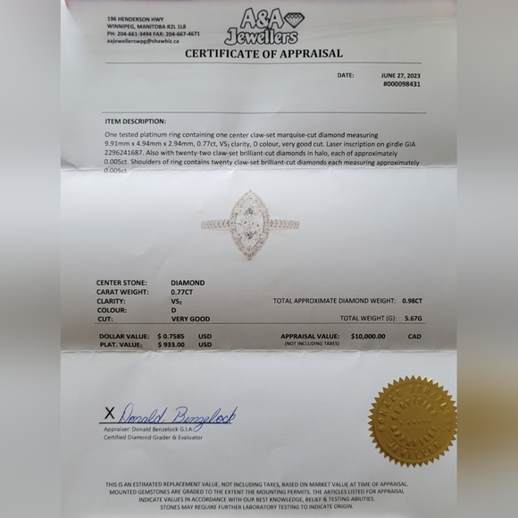 Marquise Diamond Ring D Colour Diamond - Picture 5 of 5